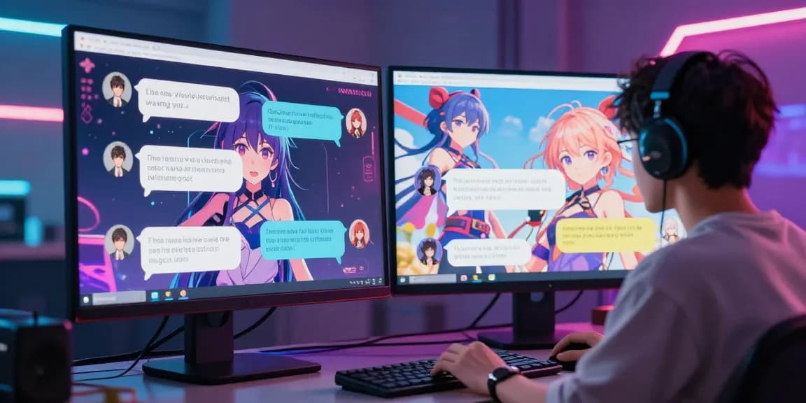 Engaging hentai ai chat experience with dynamic anime character interactions and vibrant digital environment.