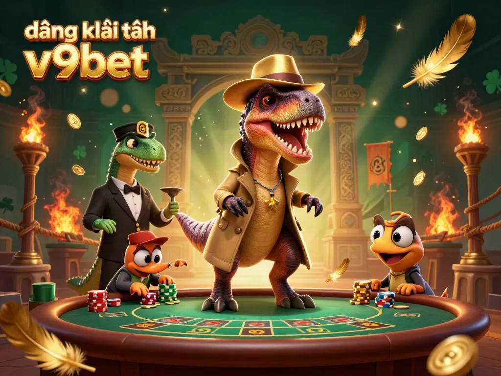 Exciting scene depicting a velociraptor counting cards and a suspicious pit boss in a casino representing đăng ký tài khoản v9bet.