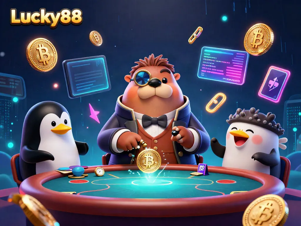 Lucky88 brings excitement to the underwater casino with a jolly walrus and characters engaging in poker action.
