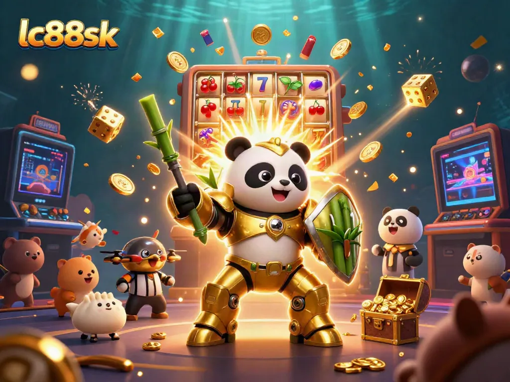 Embark on thrilling adventures with lc88sk in a vibrant, action-packed casino scene.