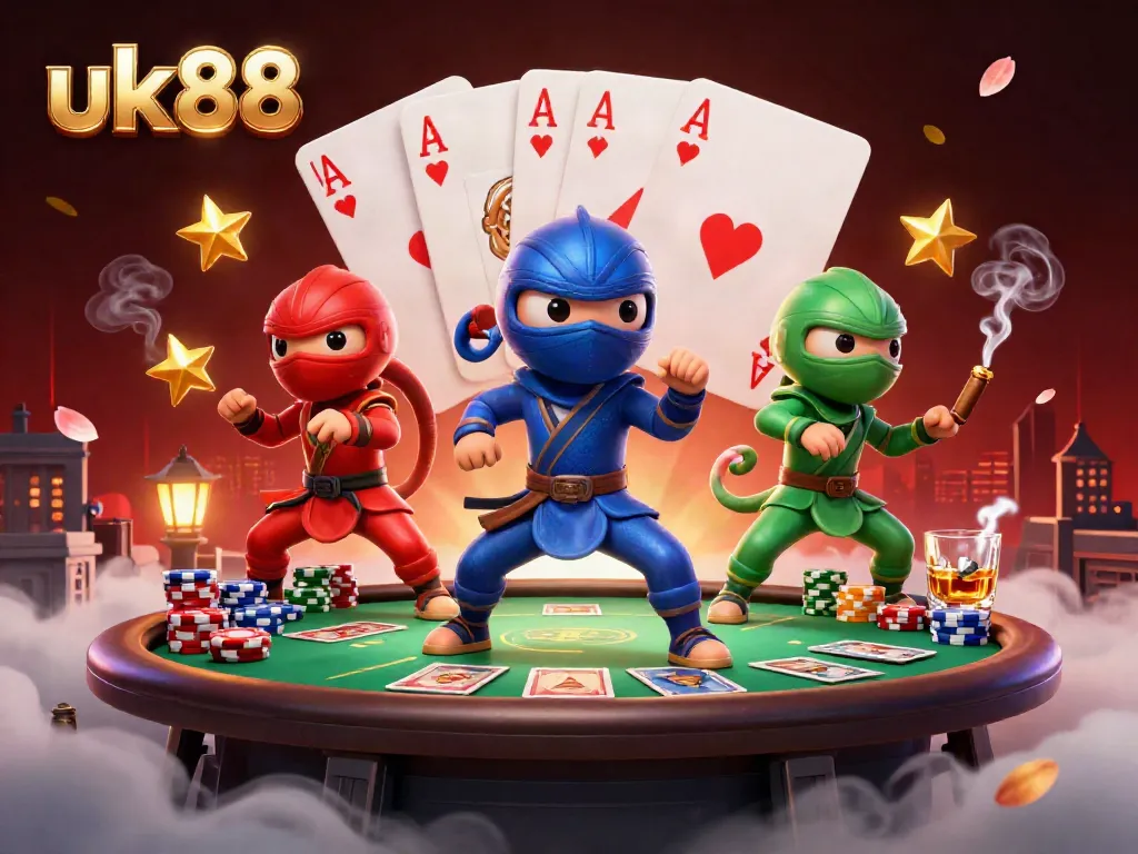 Experience thrilling action with uk88's ninja chameleons amidst vibrant poker elements