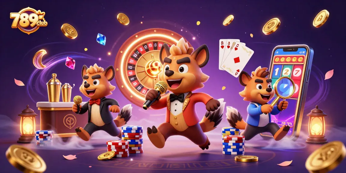 Discover the 789club casino scene illustrated with vibrant hyena characters in a lively atmosphere.