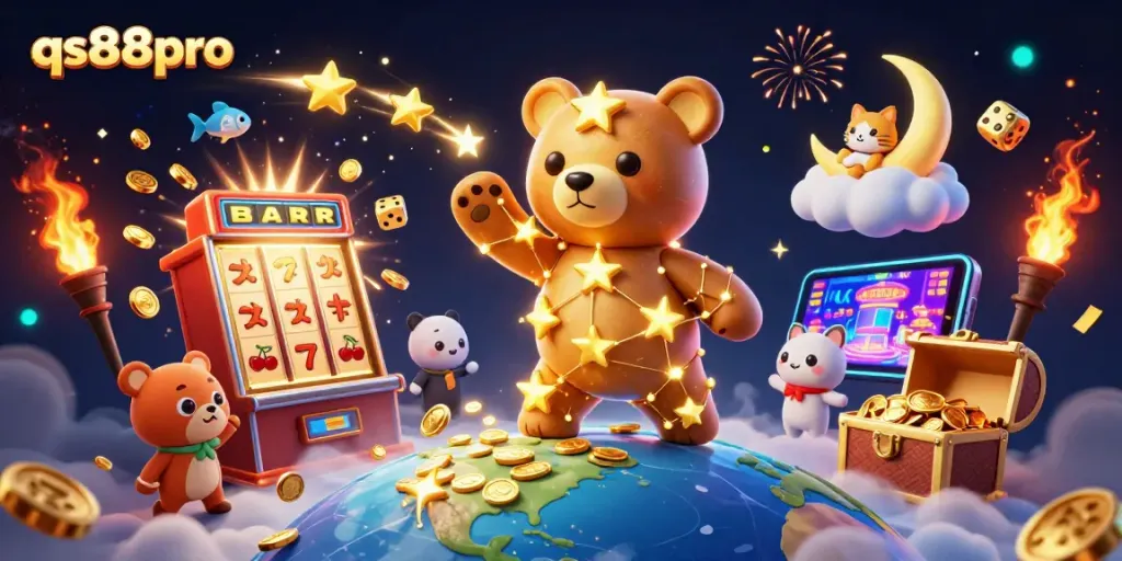 Experience high-stakes fun with qs88pro's vibrant 3D visual showcasing dynamic casino action.