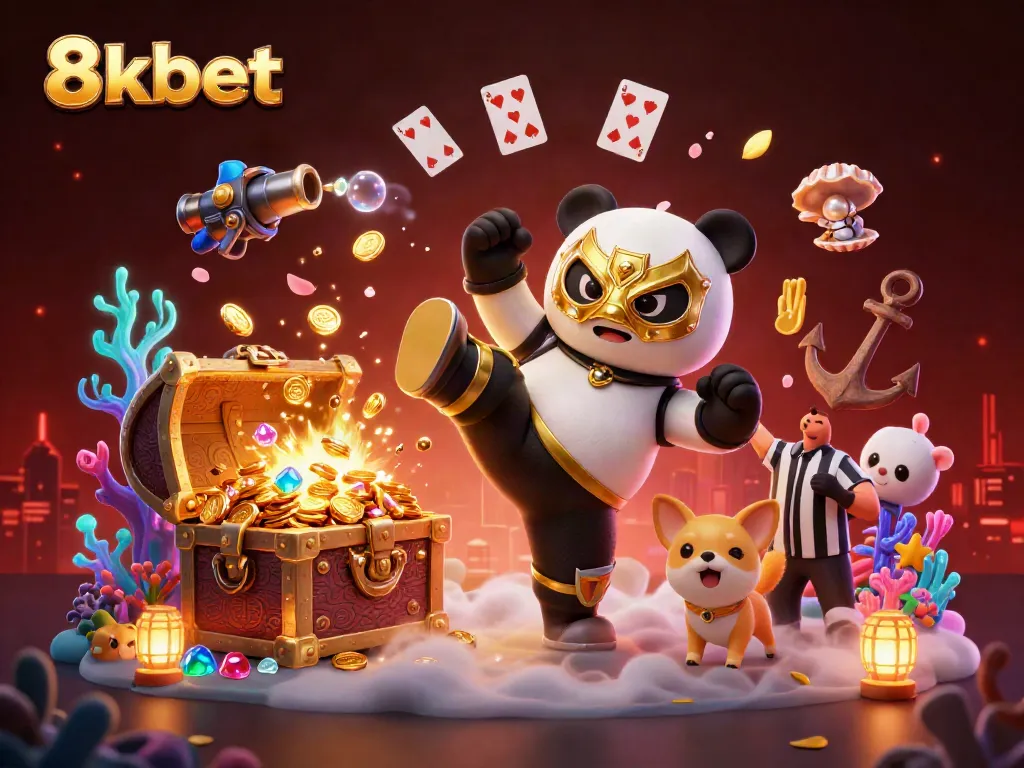 Experience exciting moments at 8kbet with whimsical characters and casino-themed elements.
