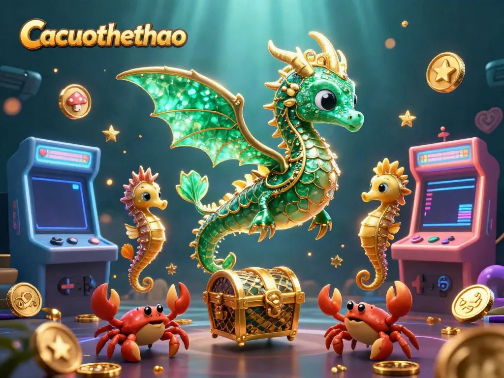 Cacuocthethao features a vibrant 3D sea dragon and casino elements, showcasing exciting betting action.