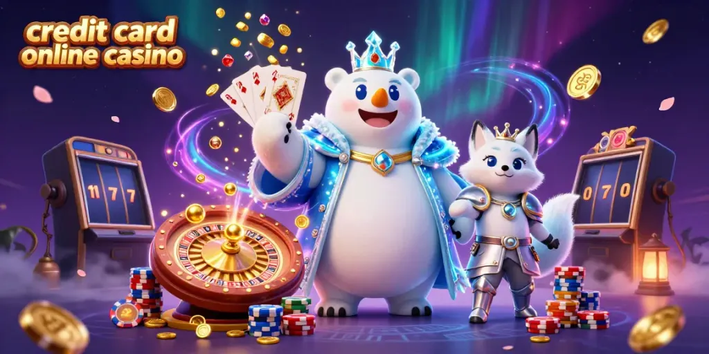 Experience thrilling games at a credit card online casino with dynamic visuals of slots, poker, and roulette.