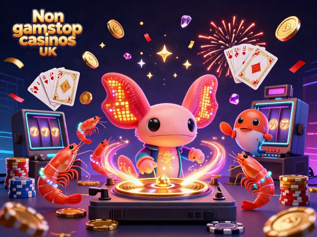 Experience excitement at Non gamstop casinos UK with a vibrant axolotl DJ and dynamic casino elements.