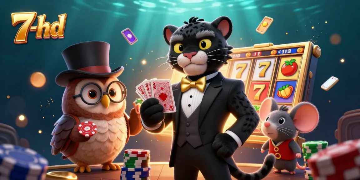 Play exciting casino games with 7-hd as a stylish panther deals cards amidst vibrant slot reels.
