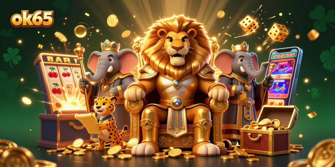 Engage with the thrilling world of ok65 as the lion king presides over a cascade of casino treasures.