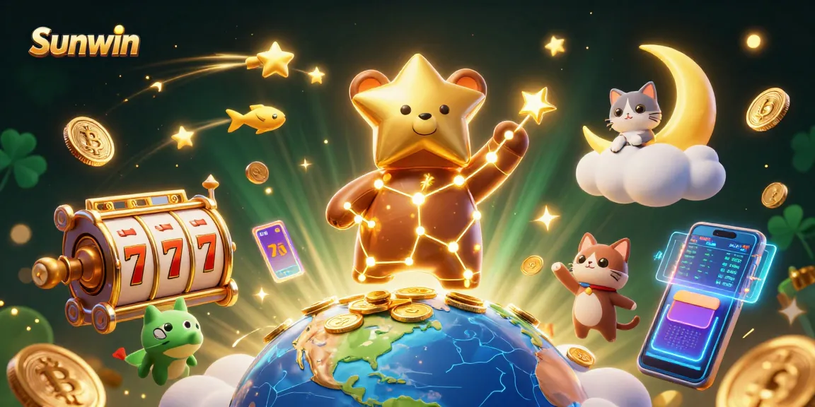 Engage with Sunwin's thrilling jackpot games while admiring the vibrant cosmic scene filled with gold coins and festive elements.