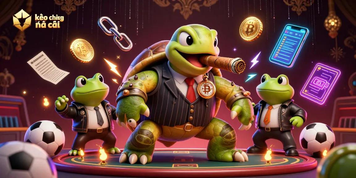 Engage in kèo bóng đá nhà cái with a dynamic scene featuring a mobster turtle and bullfrog enforcers.