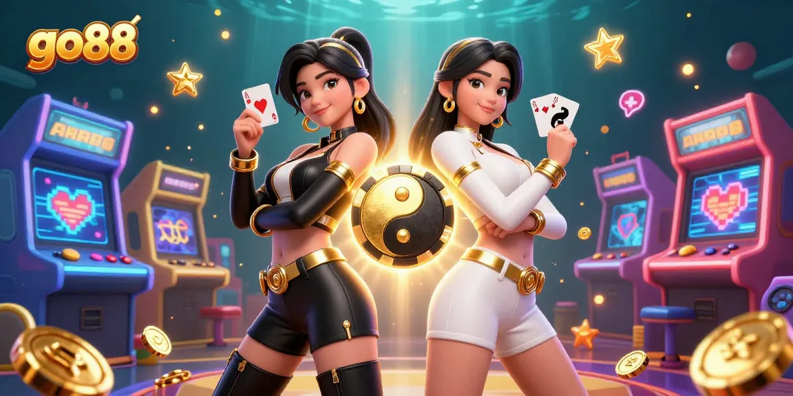 Experience excitement at go88 with twin Asian card players in a dynamic gaming scene.
