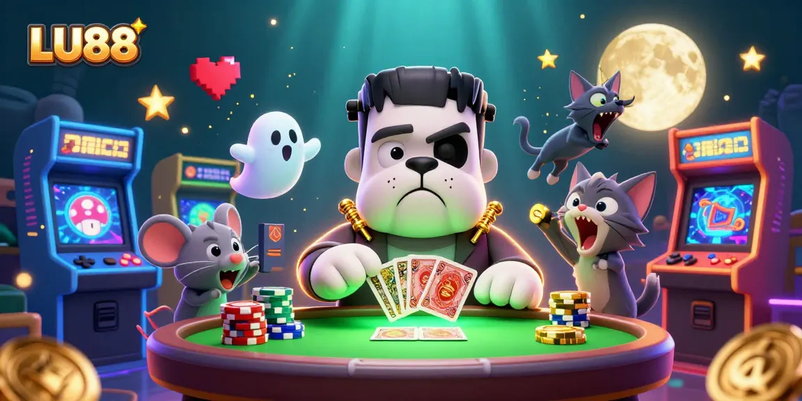 Experience thrilling gameplay with LU88 by watching a ghost mouse and Frankenstein bulldog at the casino.