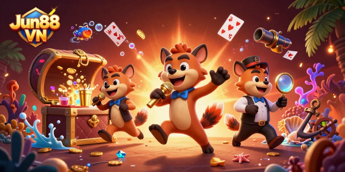 Experience vibrant gaming at Jun88 VN with animated hyenas in a bustling casino scene.