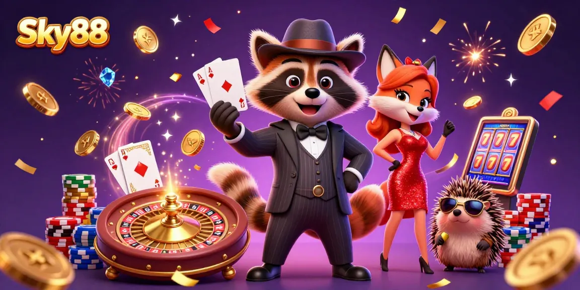 Experience thrilling gameplay at Sky88 with vibrant characters and dazzling casino elements.