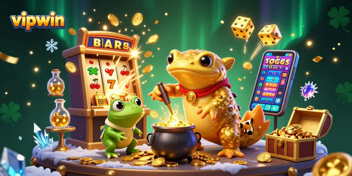 Experience the excitement of vipwin with a dynamic scene featuring golden alchemists and casino elements.
