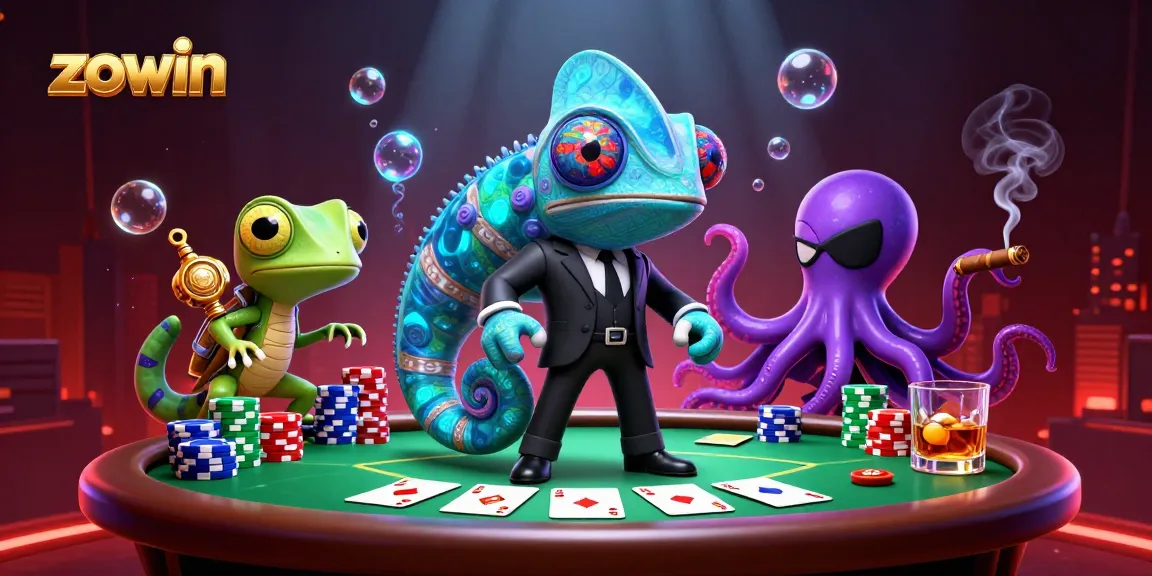Zowin engages players with vibrant poker action featuring unique characters and a vibrant casino atmosphere.