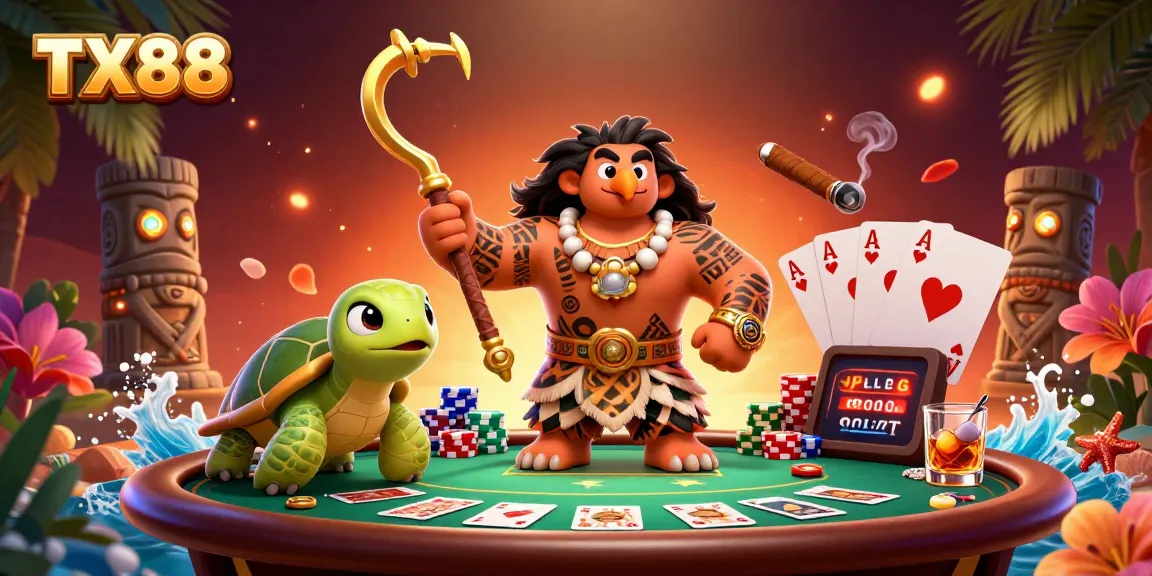 Engage with TX88 at an exciting poker scene featuring a demigod and dynamic game elements.