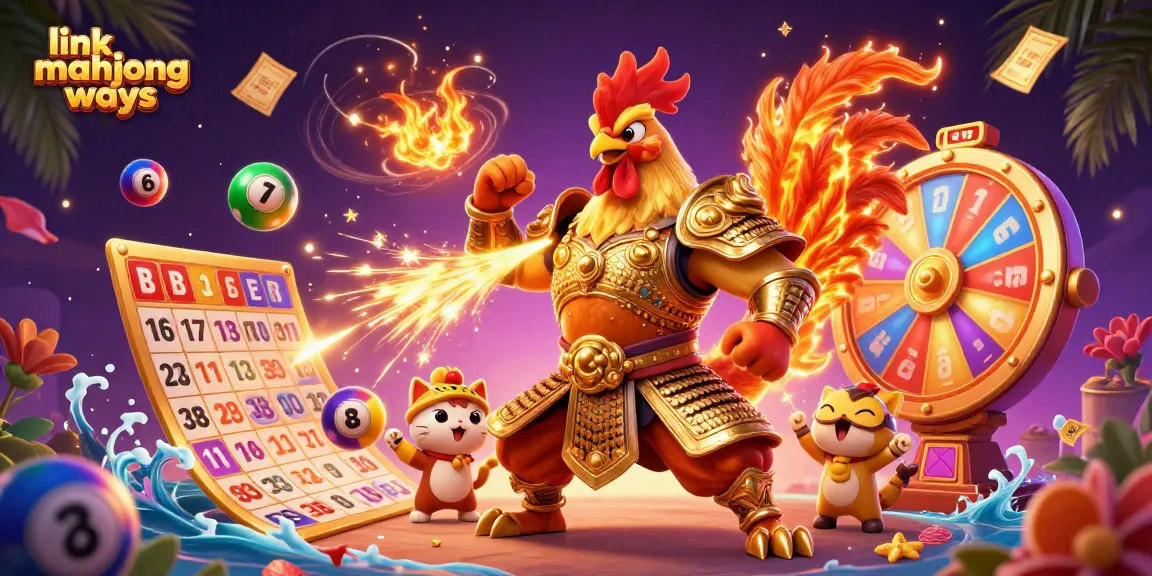 Experience winning thrills with link mahjong ways in a vibrant 3D casino illustration featuring dynamic characters and elements.