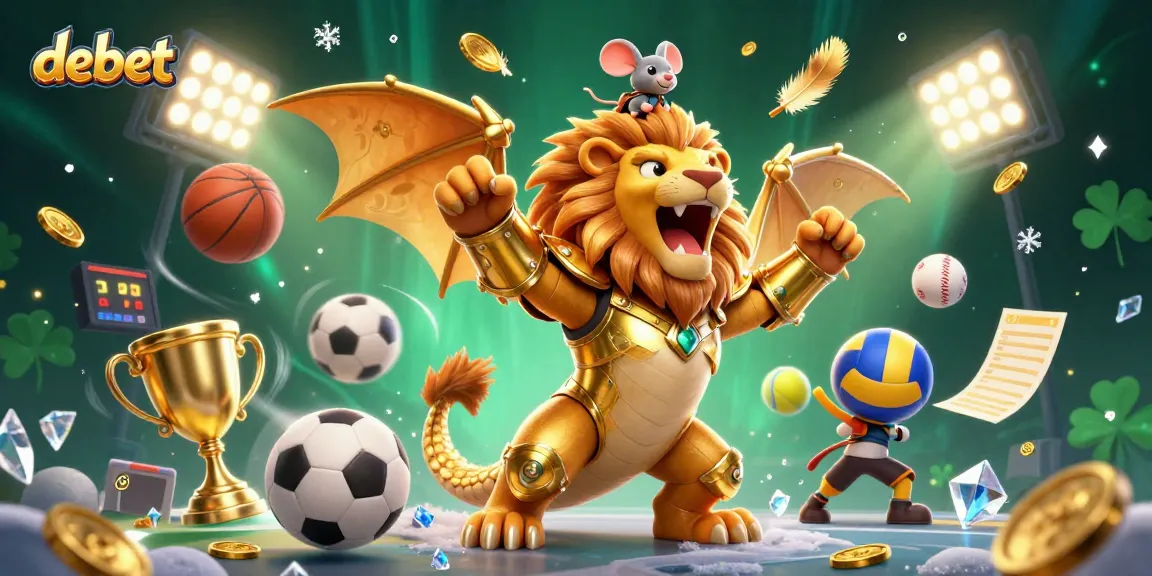Experience thrilling bets with debet in this dynamic casino illustration featuring vibrant sports elements.