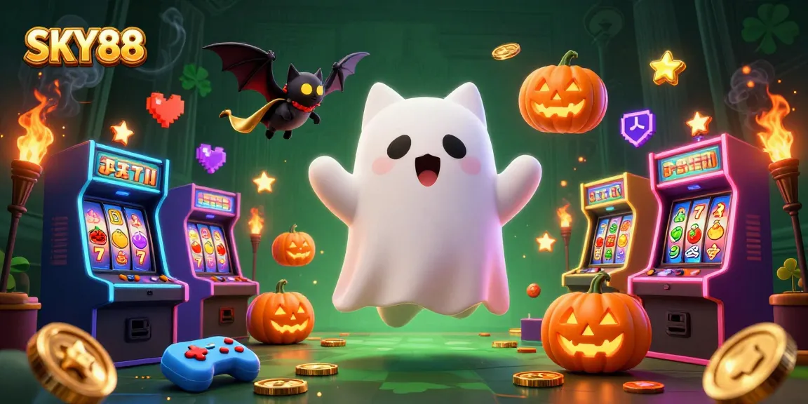 Play thrilling games with SKY88 in an enchanting haunted casino scene full of magical elements.