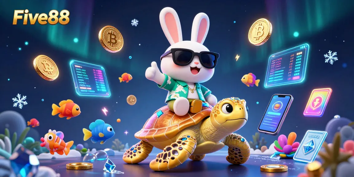 Experience the excitement of Five88 with vibrant animations and colorful characters in a packed casino scene.