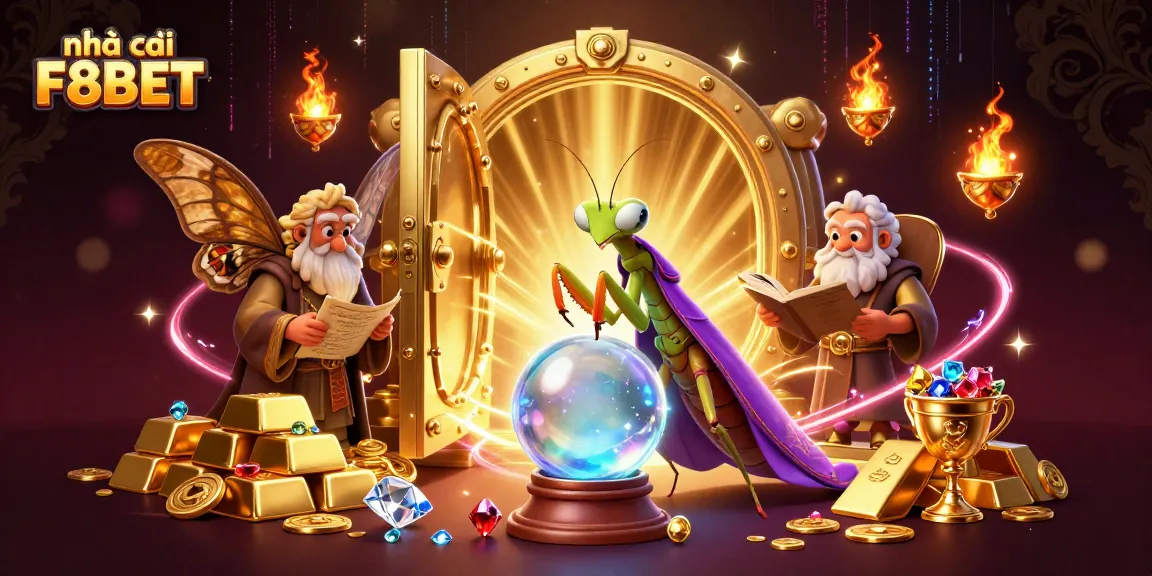 Engage with the luck of nhà cái F8BET in a spectacular gaming scene filled with vibrant casino elements and characters.