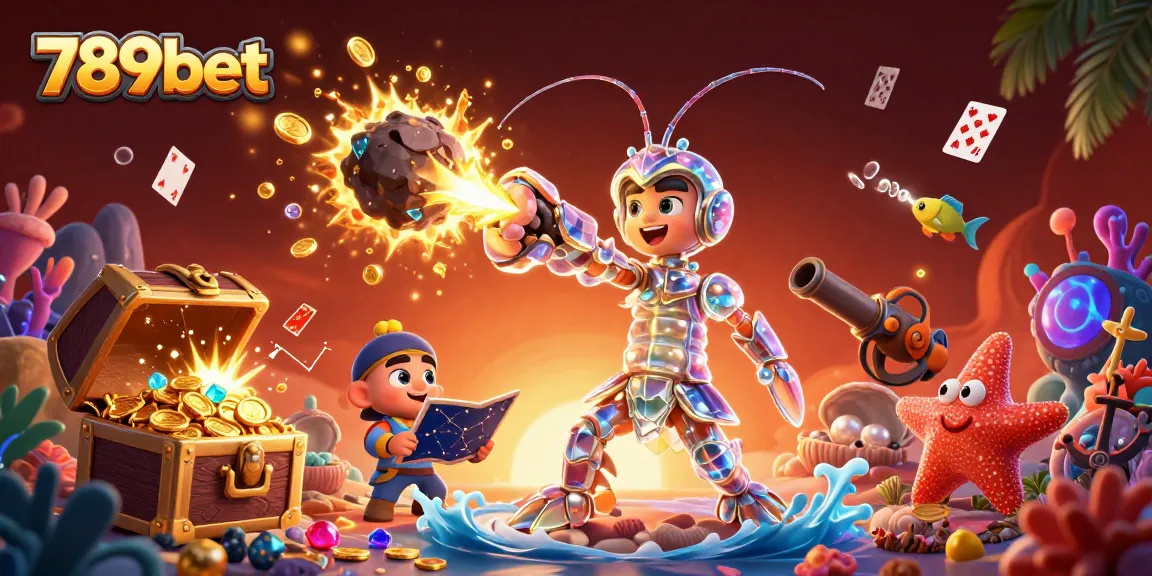 Engage with thrilling adventures at 789bet, showcasing a vibrant underwater scene with treasure chests bursting with coins.