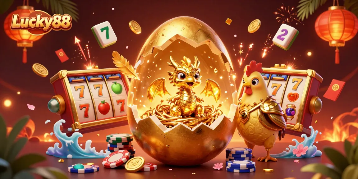 Spin to win with Lucky88, featuring a golden dragon and poker chips in a vibrant casino scene.