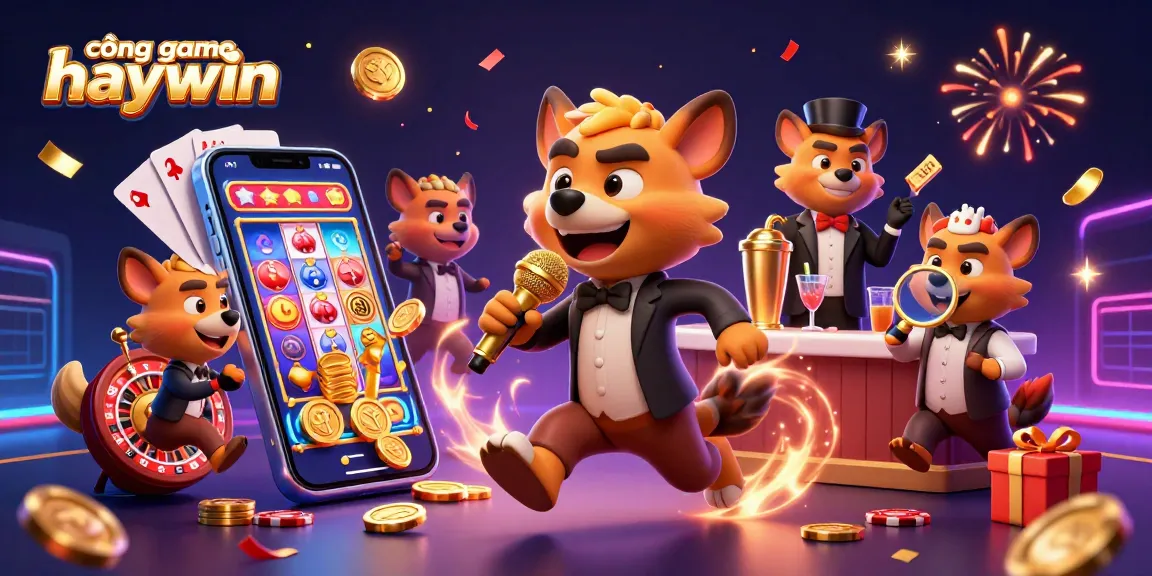 Engage with the lively cổng game haywin scene featuring hyenas in a comedy casino club, showcasing vibrant gaming action.