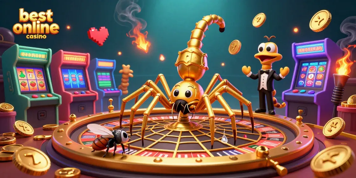 Engage with the best online casino experience featuring a golden spider roulette wheel and vibrant gaming elements.